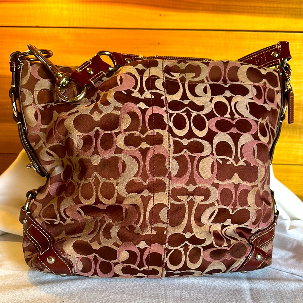 Coach Maroon Rare Carly Shoulder Hobo Bag J0926-F13981 Signature Jacquard